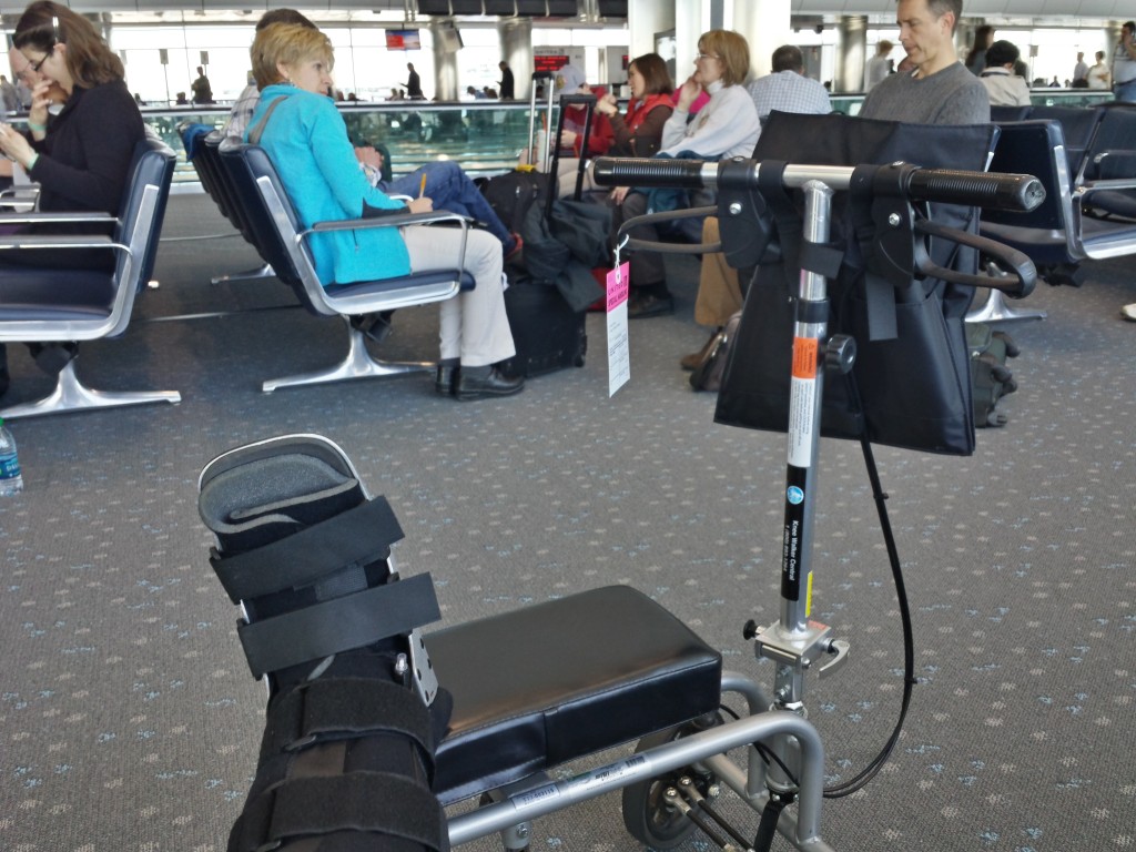 Chandra's foot and knee walker scooter