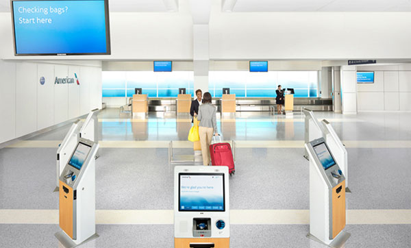 Check-in Kiosks at the Next Generation Airport, Courtesy of FTE: http://www.futuretravelexperience.com/2013/10/american-airlines-delivering-vision-next-generation-airport/?