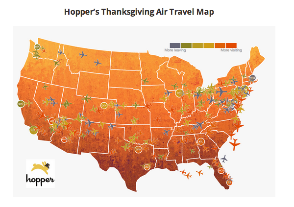 Hopper's Thanksgiving Travel Map