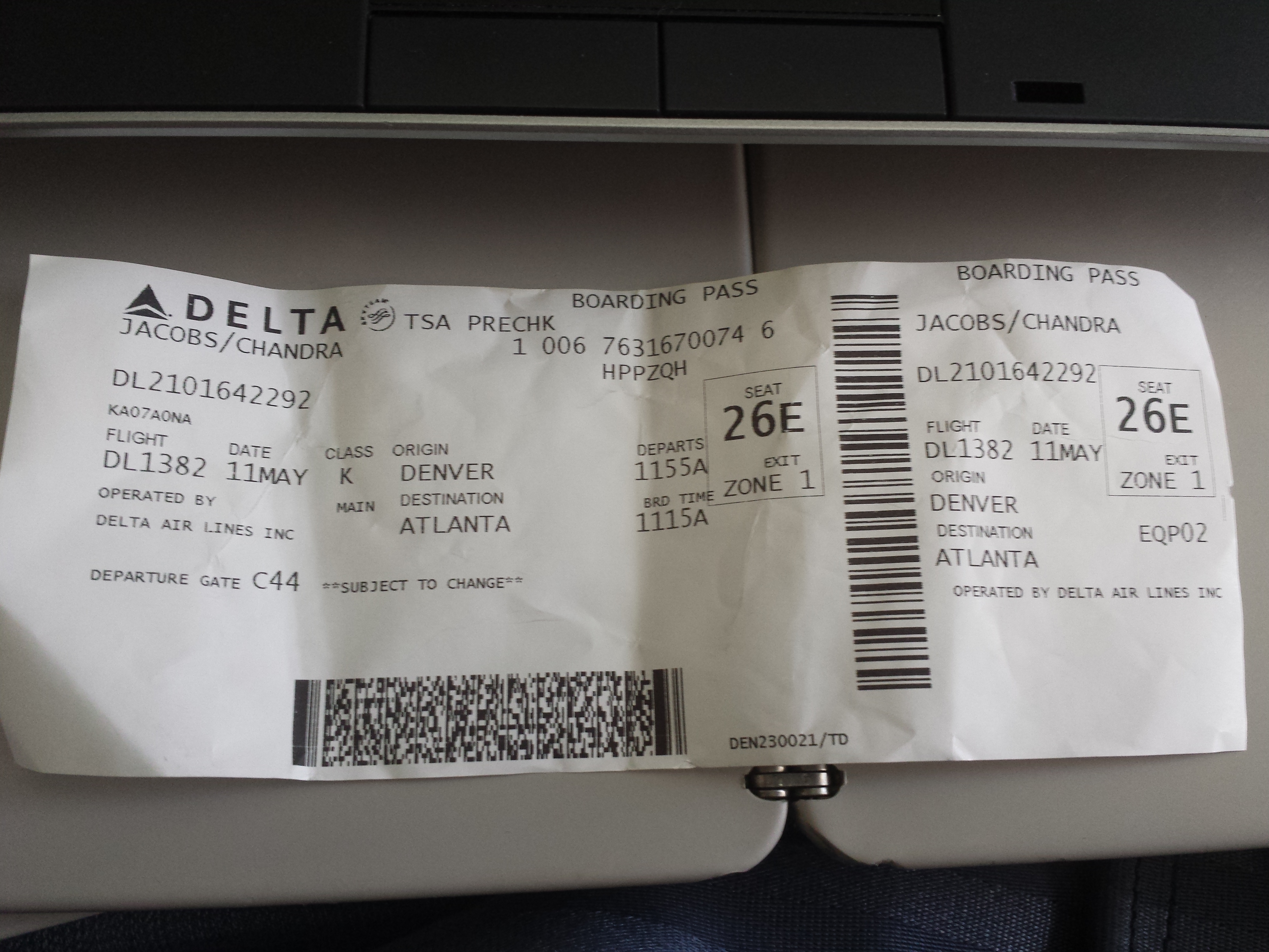 Delta 1382 Boarding Pass