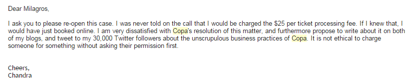 Copa Airlines Complaint - my response