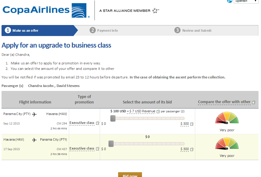 Copa Airlines branded fares upsell bidding approach